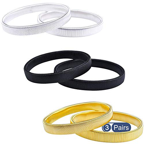 3 pares Camisa Titulares De La Manga, Soportes Antideslizantes Elásticos Brazaletes de Metal, Ligas de Estiramiento de Banda para Hombres Mujeres (Oro Negro Plata)