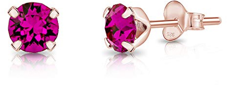DTPsilver - KLEINE Ohrringe 925 Sterling Silber Rosèvergoldet mit Kristallen von Swarovski® Elements Runde Ohrstecker - Durchmesser 5 mm - Farbe : Fuchsie