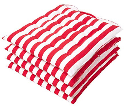 Homescapes 4er Set Stuhlkissen 40x40 cm, rot-weiß gestreifte Sitzkissen Outdoor/Indoor mit Baumwollbezug, Sitzpolster waschbar und Oeko-TEX-Zertifiziert für Esszimmer-, Küchen- & Gartenstühle