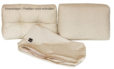 LILENO HOME Palettenkissen Bezug Beige - Ersatzbezug für Rückenkissen / | Seitenkissen 60 x 40 x 16-20 cm - Polster Bezug für Europaletten - Palettenkissen Outdoor Hülle für Palettenmöbel