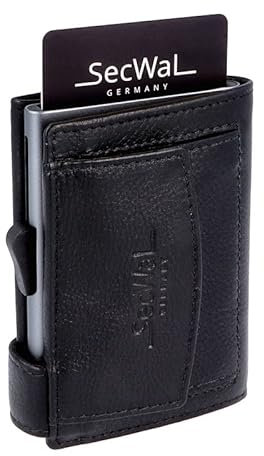 SecWal Kartenetui mit Münzfach Druckknopf inkl. Geschenkbox - Made in Germany - Echtleder Mini Geldbörse inkl. E-Book für Damen und Herren - RFID Schutz Geldbeutel klein (Schwarz)