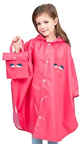 Coralup Kindergarten Hooded Rain Poncho Durable Waterproof Windbreaker Kids Raincoat Girls Rainwear Red HerHaid 4-5 Years
