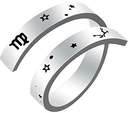 Kucheed Anneau du Zodiaque pour Femmes Hommes, Gravure en Acier Inoxydable Taille Constellation Anneaux Ouverts Réglables,Horoscope Astrologie Déclaration Bijoux Vintage Cadeau D'anniversaire