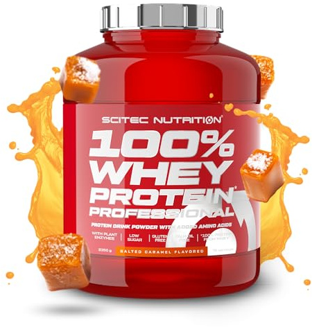 Scitec Nutrition 100% Whey Protein Professional - Molkenprotein-Komplex | Aus Konzentrat und Isolat - mit Verdauungsenzymen und zusätzlichen Aminosäuren - 2.35 kg, Salziges Karamell