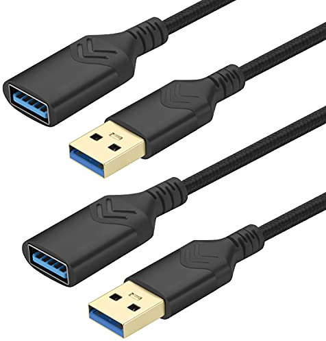 Cavo di prolunga USB 3.0, [confezione da 2] Cavo di prolunga da USB maschio a femmina ad alta velocità per Playstation/Xbox/unità flash/lettore di schede/disco rigido/tastiera/scanner (1,5m, Nero)