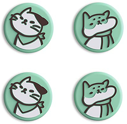 eXtremeRate PlayVital Cute Thumb Grip Caps for Nintendo Switch, Joystick Caps for Nintendo Switch Lite, Silicone Analog Cover Thumbstick Grips for Switch OLED Joycon - Kitten & Doggie Seafoam Green