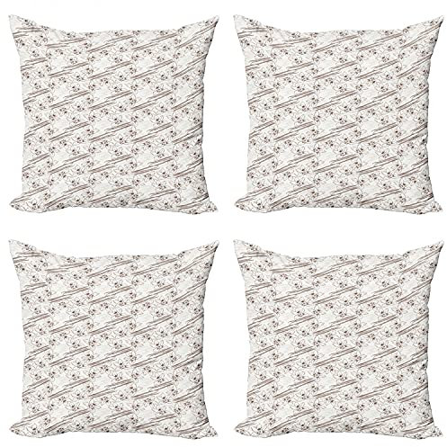 ABAKUHAUS Vanille Kissenbezug Set (4 Stück), Pods und Blumen mit Text, moderner doppelseitiger Digitaldruck, 60 cm, Umber Ivory