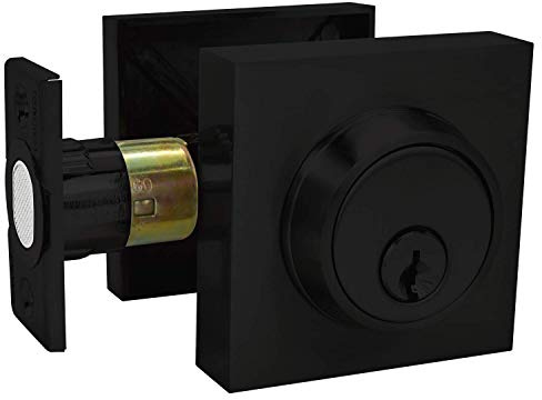 Nuk3y Hulk Series Lever Door Handle Slim Square Modern Contemporary Lever Set (Deadbolt [Double Cylinder], Matte Black)