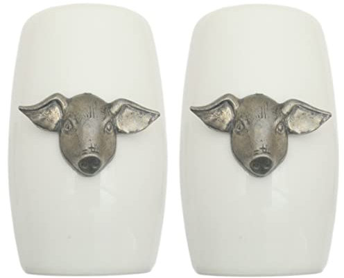 Pig Face China Salt and Pepper Shakers Cruet Set Modern White CSP 273