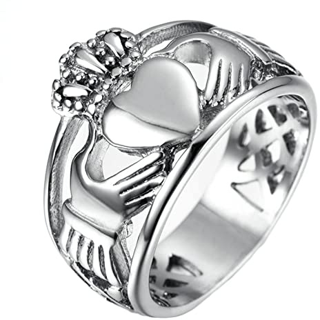 Homxi Herrenring Punk,Ringe Claddagh Krone mit Herz Ringe Edelstahl Herren mit Gravur Silber