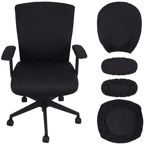 Tatuo Fodere Coprisedia da Ufficio con Copribracciolo, Coprisedile e Coprischienale Copertura per Sedie da Computer Copri per Sedie Girevoli da Scrivania Elastici Universali (Nero, 1 Set)