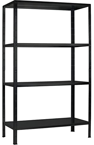 SCHULTE Regalwelt Steckregal mit 4 PowerMAX Fachböden, 65 kg Tragkraft, 180x100x40 cm (HxBxT), schwarz-Struktur, Lagerregal, Werkstattregal, Kellerregal, Garagenregal, Metallregal