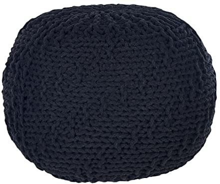 Beliani Runder Pouf Ottomane Baumwolle schwarz 50 x 50 x 35 cm gestrickt Boho Priene