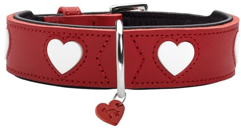 Hunter Love Hundehalsband | weiches, Robustes Rindsleder, einzeln eingenähte Herzen, handgefertigt, Made in Germany, Farbe: Rot/Schwarz, Größe: 55