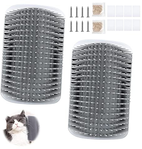 AWAVM 2 Stück Katzenbürste, Katze Selbst Groomer, Katzenbürste Wand Ecke Mit Packungen Katzenminze & Schrauben für Langhaar Kurzhaar Katze Massage, Grau
