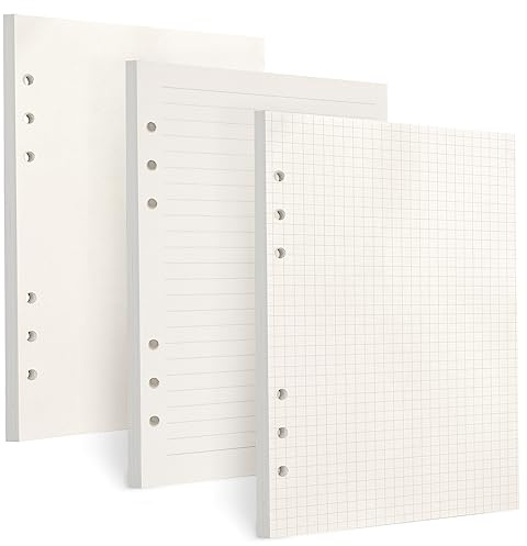 Toplive A5 Refill Paper, [3 Pack] 100GSM Thick 6 Hole Filler Inserts - 135 Sheets (270 Pages) for 6 Ring Binder Journal Notebook, Blank/Line/Squared