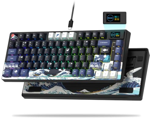 Womier SK80 75% Keyboard with Color Multimedia Display Mechanical Gaming Keyboard Creamy Sound, Wired Hot Swappable Gasket Mount RGB Custom Key Board, Pre-lubed Stabilizer for Mac/Win, Black Kanagawa