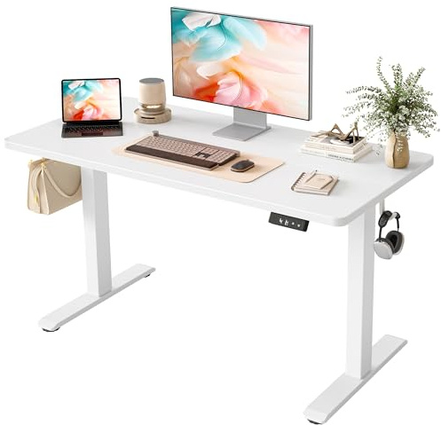 BEXEVUE Height Adjustable Electric Standing Desk - 100x60 cm Stand Up Table Desk Thick Splice Board, Smart Control Panel 3 Memory Heights, Anti-Collision System, Sit Stand Desk for Home Office