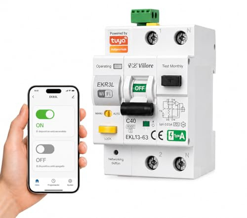 Diferencial auto rearmable wifi incorporado superinmunizado -RCBO Diferencial con magnetotérmico incorporado- Clase A 40A 30mA 6Ka Disyuntor Rearmable carril Din