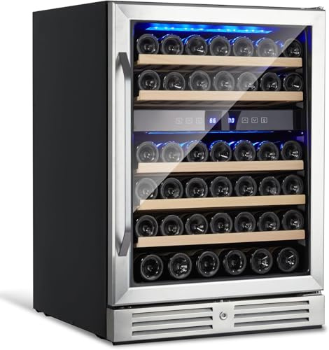 PioneerWorks 28 Bottle Wine Cooler Wine Cooler Freestanding Wine Cellar for Red Wine White Champagne Sparkling Wine with Digital Temperature Control Soft LED Light Glass Door