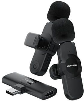 VEN-DENS Lavalier Microphones Wireless for Android/Iphone 15, Dual High-Sensitivity 2 Mics, Plug & Play, 15m Range, Type-C, Ideal for Vlogging, Live Streaming, YouTube, TikTok (2 Mics)