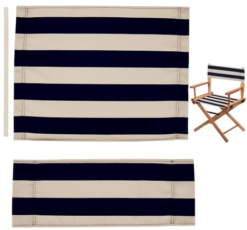 GORGECRAFT 1 Set Bezug Für Regiestuhl Ersatz-Sitzbezug Aus Segeltuch Klassisches Sitz- Und Rückenset Aus Segeltuch Mit Blauen Und Beige Streifen Und Holzstab Freizeitsitz Klappbarer Zuhause Outdoor