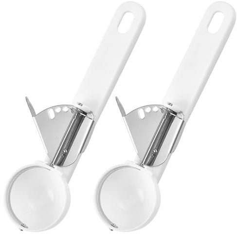 2 Packs Ice Cream Scoops Easy Trigger Non-Slip Grip Rust Resistant Ice Cream Scooper Stainless Steel Mashed Potatoes Scoop Non Slip Plastic Handles Cookie Scoop for DIY Fruit Kitchen Tool