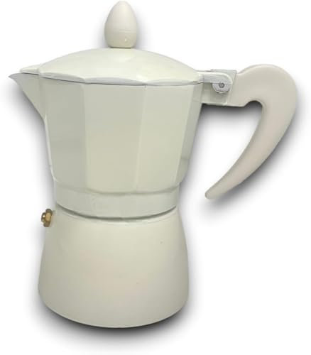 Generico Caffettiera Moka Classica Disponibile in Versioni da 1, 2 o 3 Tazze Design Elegante in Alluminio Verniciato Manico Ergonomico Antiscottatura Effetto Legno, Caffè Italiano (Crema - 1 tazza)