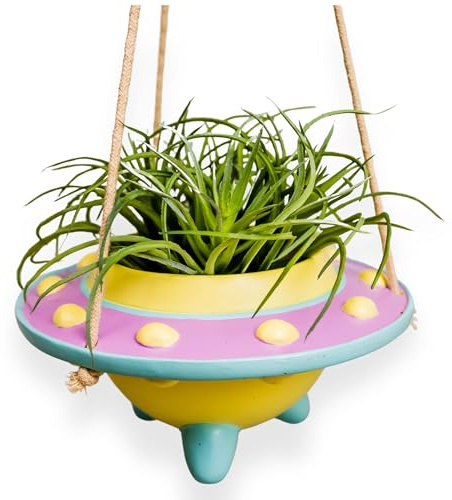 Original Earthlings Hängender Blumentopf – 9,1 cm großer UFO-Pflanztopf aus Kunststoff mit Ablaufloch – einzigartiger Kaktus- und Sukkulenten-Blumentopf – niedliche, kleine hängende Blumentöpfe –