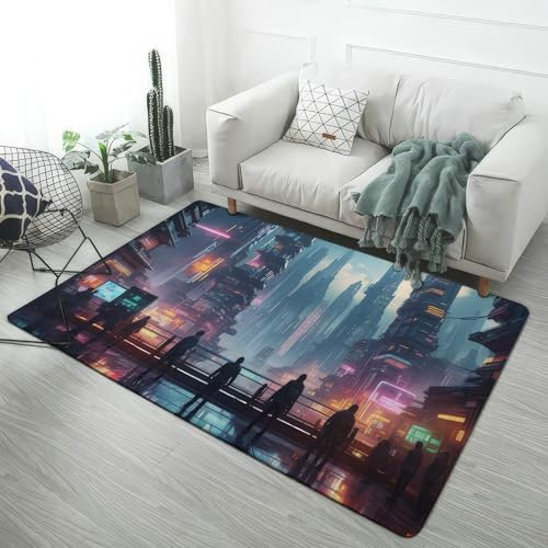 Game Bereich Teppiche, 3D Cool Cyber Teenage Boy Gamer Essential Atmosphere Fußmatten, Moderne Stadt Zukunft Fantasy Punk Visual Kinder Dekorative Teppiche, Für Schlafzimmer (Colour 3,160X230cm)