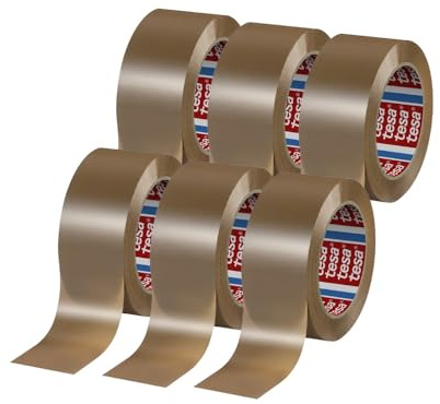 tesa PET Paketklebeband - Paketband mit starkem Halt - reißfestes Klebeband für leichte bis mittelschwere Pakete - Packband auf extra langer Rolle - Braun - 6 x Rolle - 132 m x 50 mm
