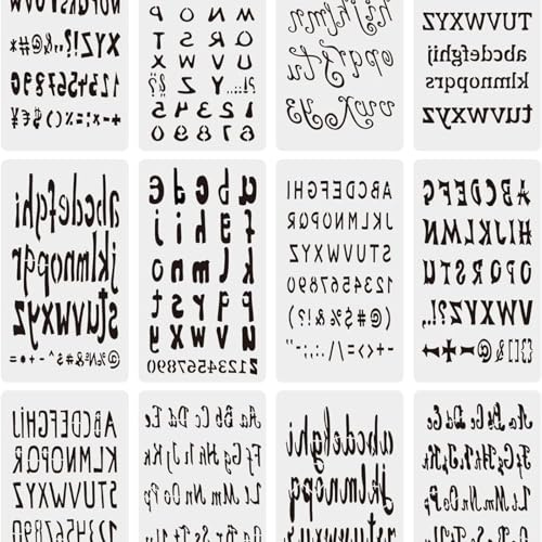 Titel: 12er-Pack Buchstaben-Schablonen Set – Vielseitige Schrift-Schablonen für Holzmalerei, DIY-Kunst & Textilgestaltung