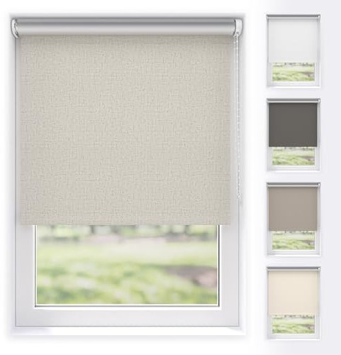 EFIXS Verdunkelungsrollo Silver Reflex mit & ohne Bohren, Breiten: 60-240, Höhe 190 cm, Hier: 220 x 190 cm, Leinen, Premium Rollo Verdunkelung mit Kettenzug, Thermo Rollo zum Klemmen, Thermorollo