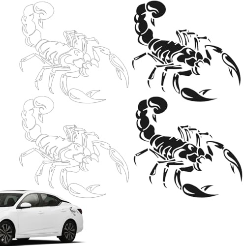 EORPAVU Adesivi per auto, 4 pezzi realistici dello scorpione, autoadesivi per finestre, adesivi per auto, a forma di animali dello scorpione (nero, bianco)