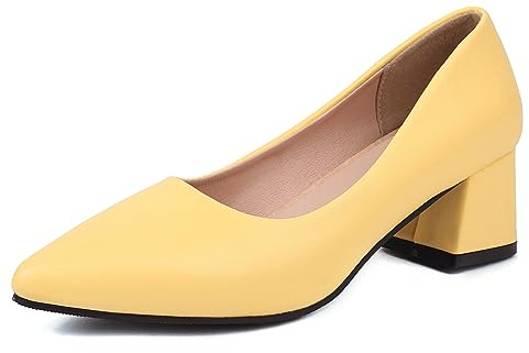 Lizoleor Decollete Donna Tacco Largo Medio Punta Scarpe Chiuse Senza Chiusura Estive Business Comodo Vestito Giallo Numero 45 EU/47CN