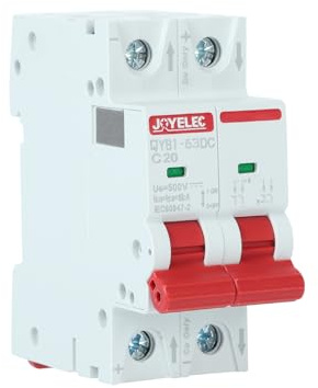 JOYELEC 20A Solar Photovoltaik Systeme Miniatur-Leistungsschutzschalter，2 Polig，DC500V für Solar Panels Pv Anlage Sicherungsautomat Trennschalter