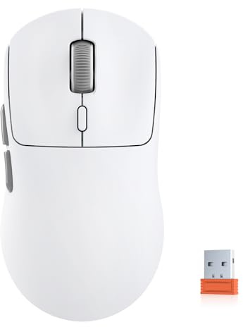 KYSONA Souris de Jeu sans Fil Ultra Légère 55 g – Capteur PixArt 3395, 26 000 DPI, 80 h d’Autonomie, 6 Boutons Programmables, 3 Modes (2,4G / Filaire/Bluetooth) – Compatible PC/Mac – Blanc
