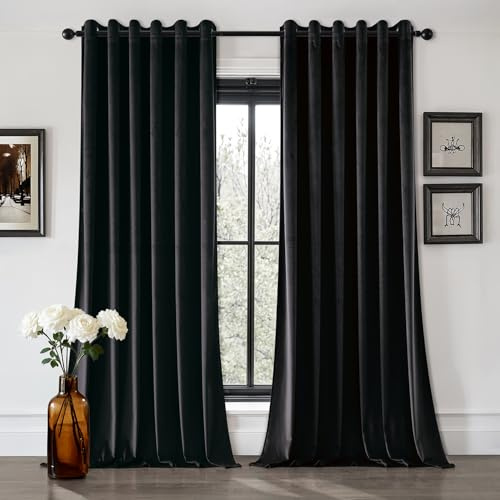 MIULEE Schwarz Samtvorhang Extra Breite mit Ösen 2er Set 228X228 cm Wunderschön Weich Blickdicht Vorhänge Samt Verdunkelung Schlafzimmer Wohnzimmer Deko Modern, Samt Thermovorhang Kälteschutz