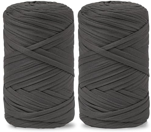 Vincona 2x200g T-Shirt Garn, TShirt Garn zum Häkeln, Geeignet für gehäkelte Taschen, Körbe, Wandbehänge, Heimdekoration, DIY-Bastelarbeiten-Dunkelgrau 09