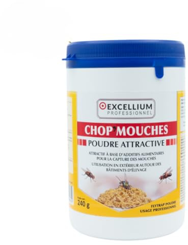Piège à Mouches Extérieur Recharge Poudre 240g Chop'Mouches EXCELLIUM | Recharge poudre seule, seau non inclus, formule attractive activée par l'eau, jusqu'à 7 semaines, extérieur