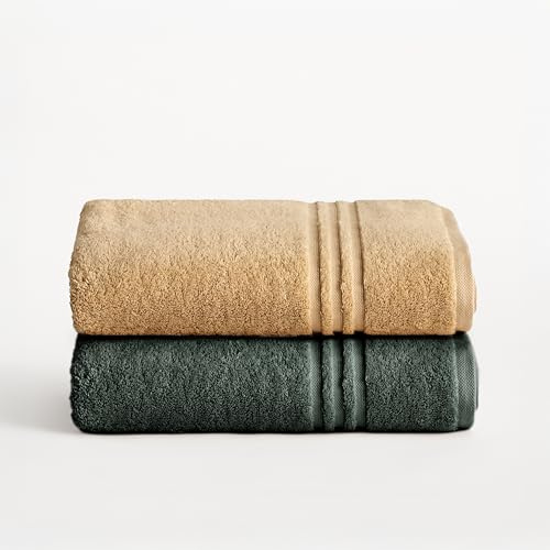 BOHEME Juego 2 Baño Grande Premium Mostaza-Verde Oscuro 100x150 cm | Incluye 2(100x150 cm). 100% algodón 700 g/m². Suaves, absorbentes, de secado rápido y lavables a máquina.
