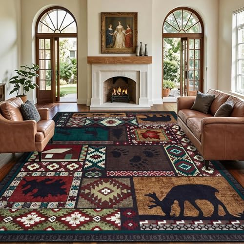 Homcomodar Large Rugs for Living Room 160x230cm Boho Area Rugs for Bedroom Dark Brown Vintage Rug Soft Short Pile Rug Non Slip Floor Carpet for Living Room Dining Office Study Decor