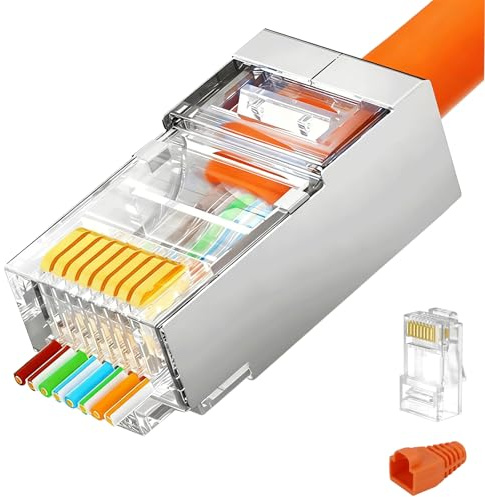 30PCS Connecteur RJ45 CAT6, avec Bottes Anti-Traction, Prises Réseau Ethernet CAT6 Plaquées Or, Fiches Modulaires Pass Through pour Câbles CAT6/CAT5E 26AWG, Haute Vitesse, Stable et Fiable