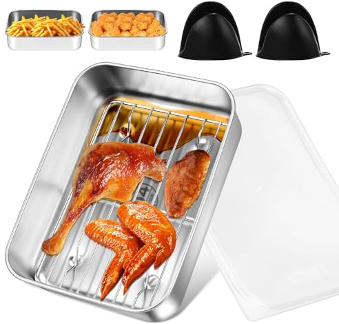 Yooyan Pirofila in acciaio inox per Airfyer – con griglia di sgocciolamento, coperchio di tenuta e maniglie di protezione dal calore, accessori per friggitrici ad aria calda, adatta per Ninja, Cosori