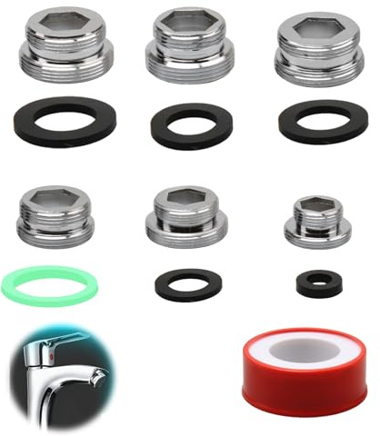 6 Set Faucet Adapter Kit, Faucet Adapter Kit, M16–M28 Sizes Universal Metal Thread Converters for Kitchen Sink Taps, Garden Hose Connections Sprayers and Water Filters Home and Outdoor Use (16-28mm)