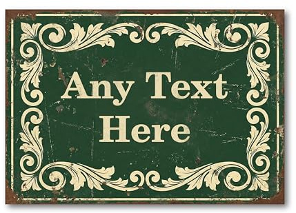 Personalised Any Text Vintage Aluminium Plaque with Ornate Scrollwork - Classic Metal Sign for Home Bar Kitchen Hallway Garden Housewarming