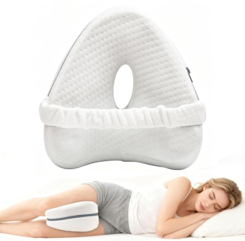 Lightista Orthopaedic Knee Pillow for Side Sleepers, Memory Foam Leg Support Cushion with Strap for Hip, Back & Joint Support, Removable Washable Cover