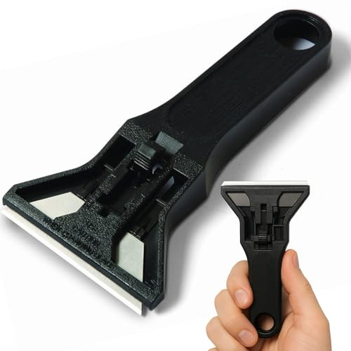 Brinox Glaskeramikschaber, Schaber mit Griff, Klinge aus gehärtetem Stahl, Schaber für Glas, Fenster und Glaskeramik, mit Schutzdeckel, Schwarz