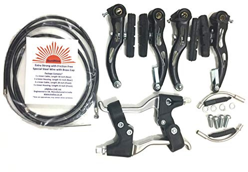 eRadius V-Brake-Set für BMX-Räder / Mountainbikes + Hebel aus einer Legierung + Kabel (vorne + hinten) + V-Brake-Zubehör, Bremssattel-Set