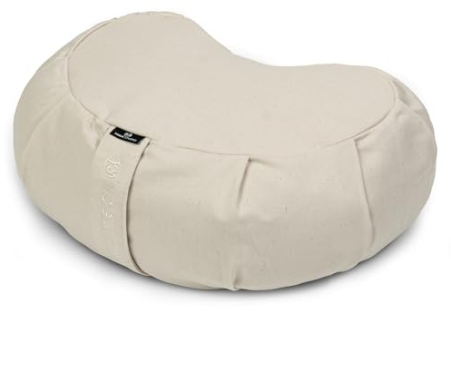 Yoga Studio Unisex EU CRES/Cuscino/NatWhite/YS Europeo Mezzaluna Biologica Zafu-42 x 13 x 18 cm Pouf Meditazione con Copertura in Cotone, Scafi di Grano Saraceno Accessori Yoga - Bianco Naturale